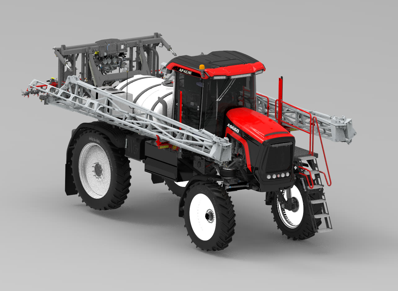 Apache AS660 rear three-quarter showing the boom rack